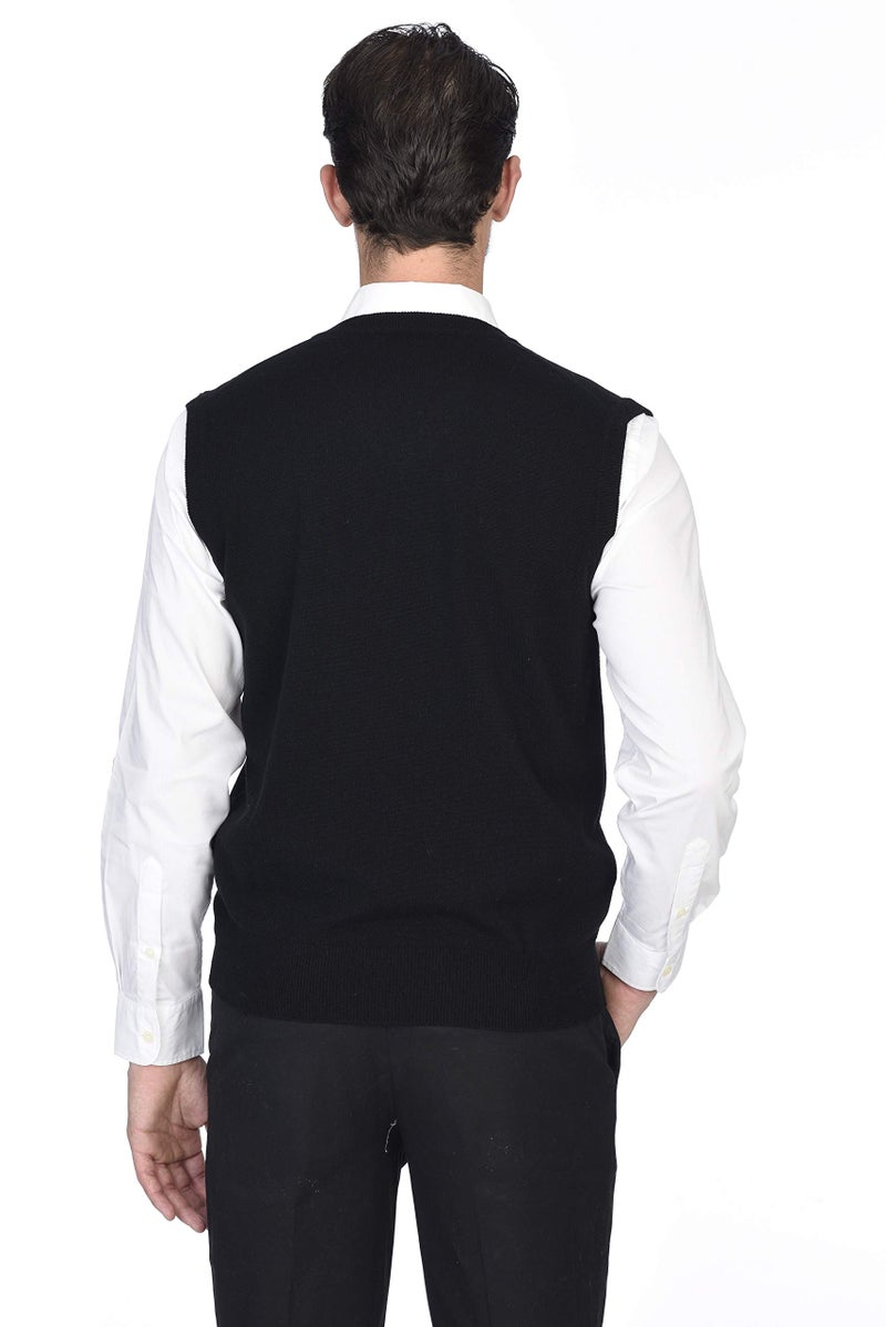 State Cashmere سترة بدون أكمام من كشمير الدولة - سترة بفتحة على شكل V للرجال مصنوعة من 100% كشمير نقي مستخرج من ماعز منغوليا الداخلية - ناعمة، خفيفة الوزن ومتعددة الاستخدامات - (أسود، كبير جداً) - Image 2